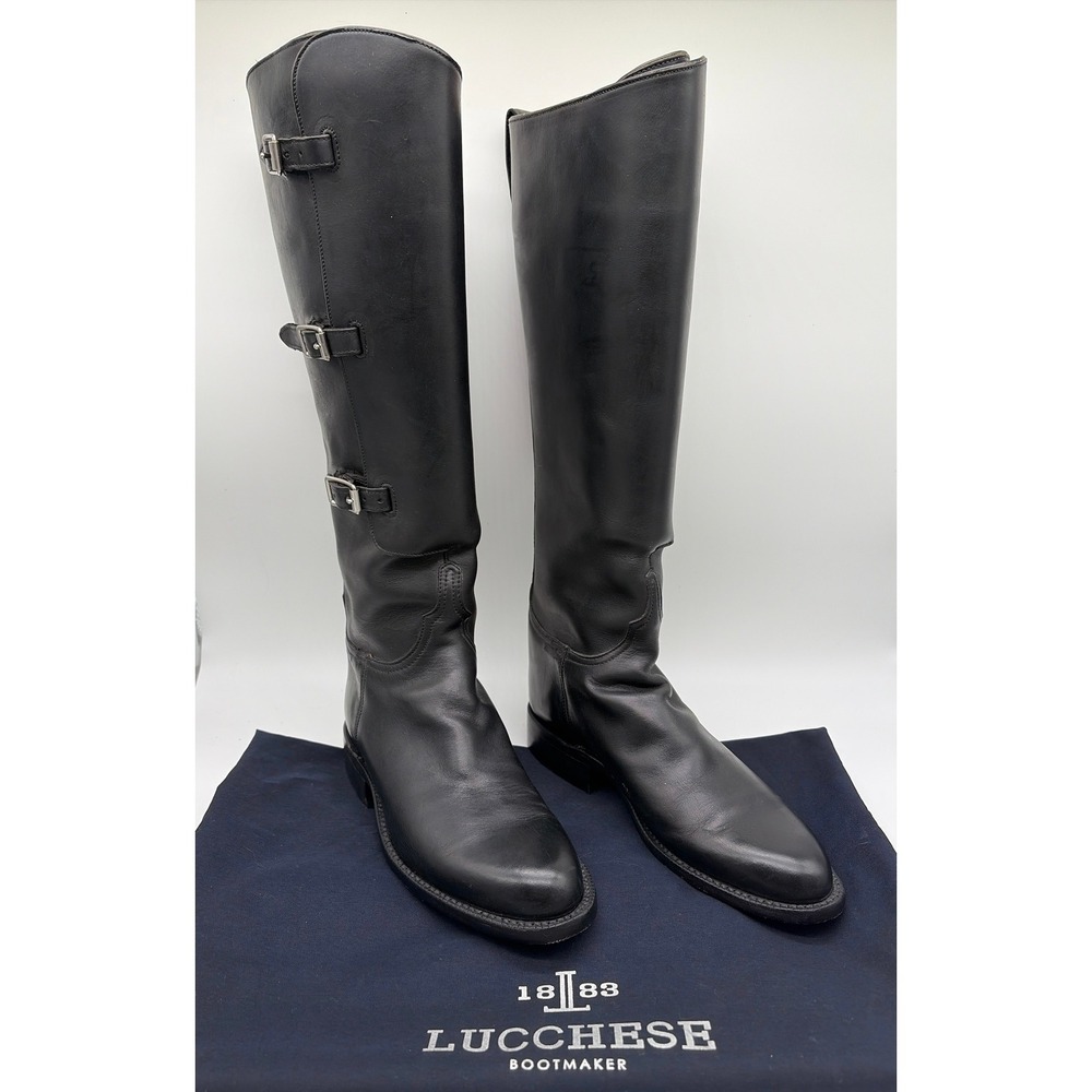 Lucchese Classics L4999 Black Leather Triple Buckle Tall‎ Riding Boots Womens 8
